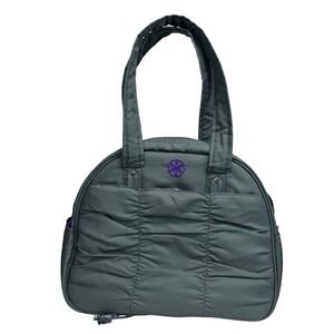 Yoga Gym Tote Bag Ruched Nylon Shoulder Bag Gray Purple Lining Multi Pocket